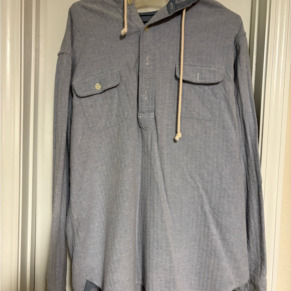 Chaps light blue hooded long sleeve shirt